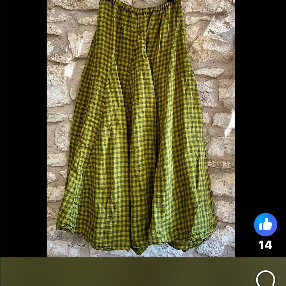 ***ISO*** CP Shades Green and Chartreuce / Gray Checked A-Line Skirt